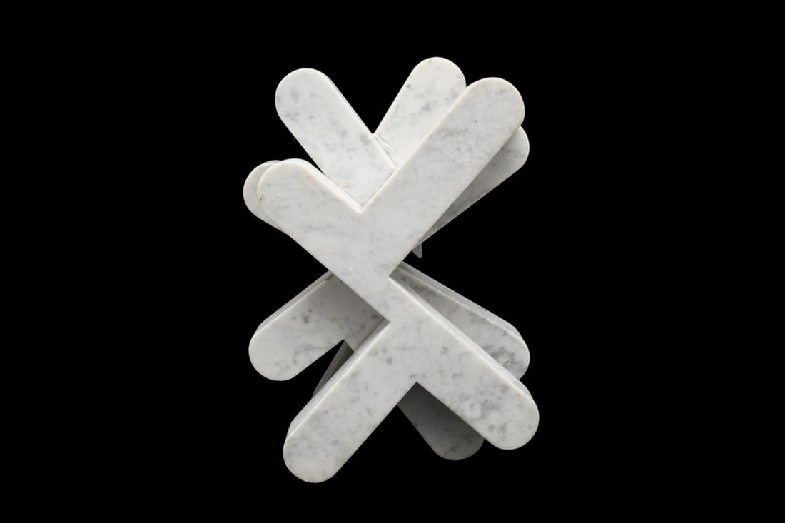 William Crovello (American/New York, b. 1929) Marble carved and polished Sculpture. Tristich-1970.: William Crovello (American/New York, b. 1929) Marble carved and polished Sculpture. Tristich-1970. 16 x 11 x 6 inches. This Piece is Photographed on Grosvenor Gallery London Flyers- see pics.. Has one