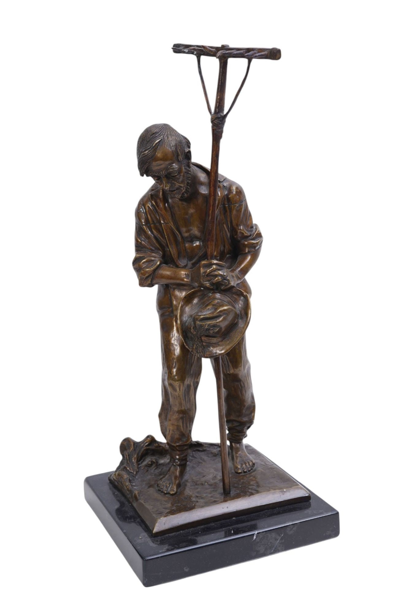 Bronze Sculpture Old Fieldworker, 15 x 6 x 5 inches, on a 1 inch marble base (1 of 8)