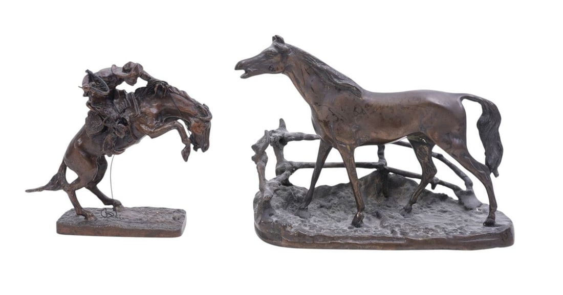 Bronze Horse AT Fence, After P.J. Mene Signed, (9 x 7 inches high) AND Small Bronze Frederick (1 of 8)