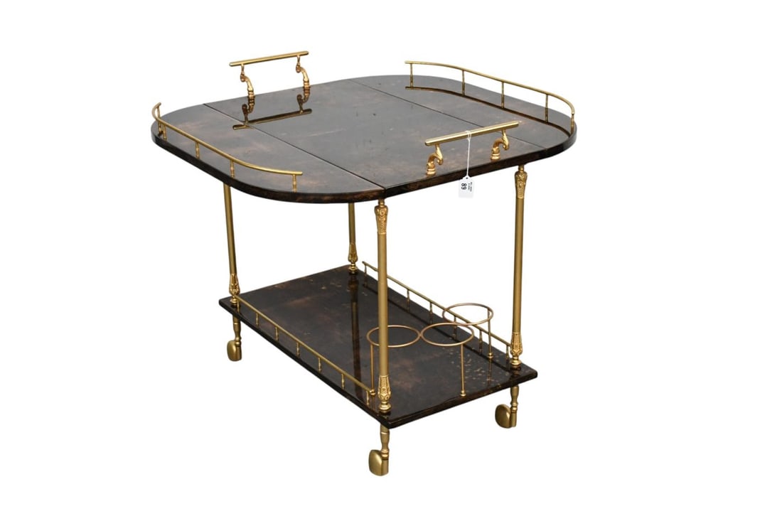 Aldo Tura Milano, 2 Tier Teacart with Drop Sides, 26 1/2"h x 31 1/2"w x 17"d (scratches to surface) (1 of 11)
