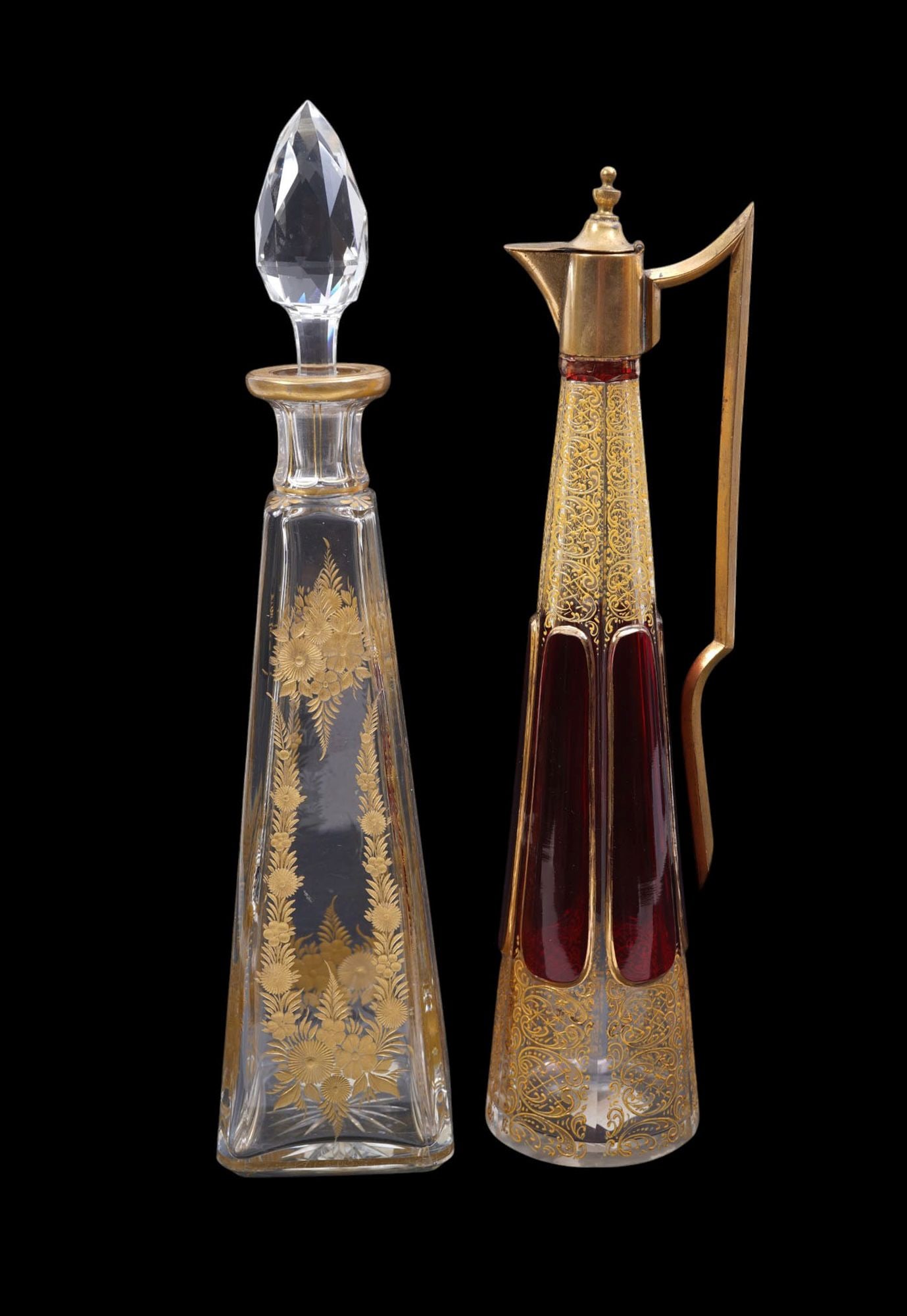 2 Moser Glass Pcs., One Ruby Ewer with Gold Accents AND Decanter with Gold Accents, Tallest (13 (1 of 11)