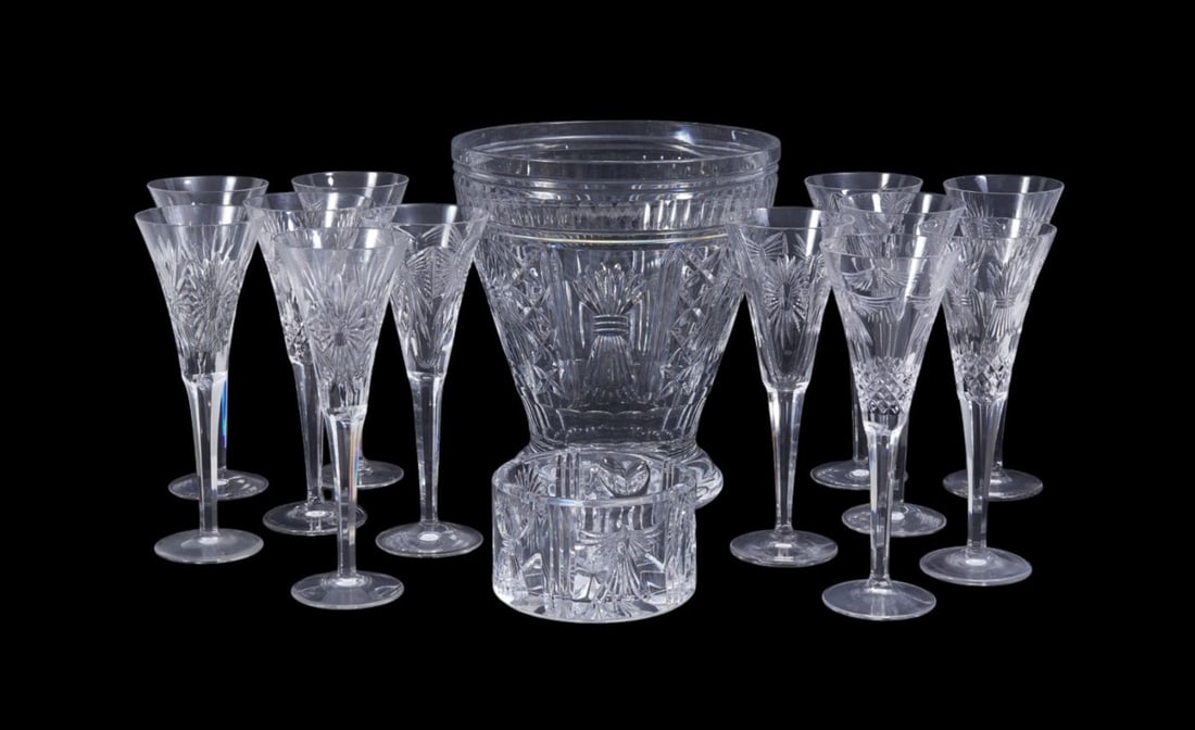 Waterford Crystal, "The Millenium Collection", 14 Champagne Flutes, Champagned Bucket and Small (1 of 13)