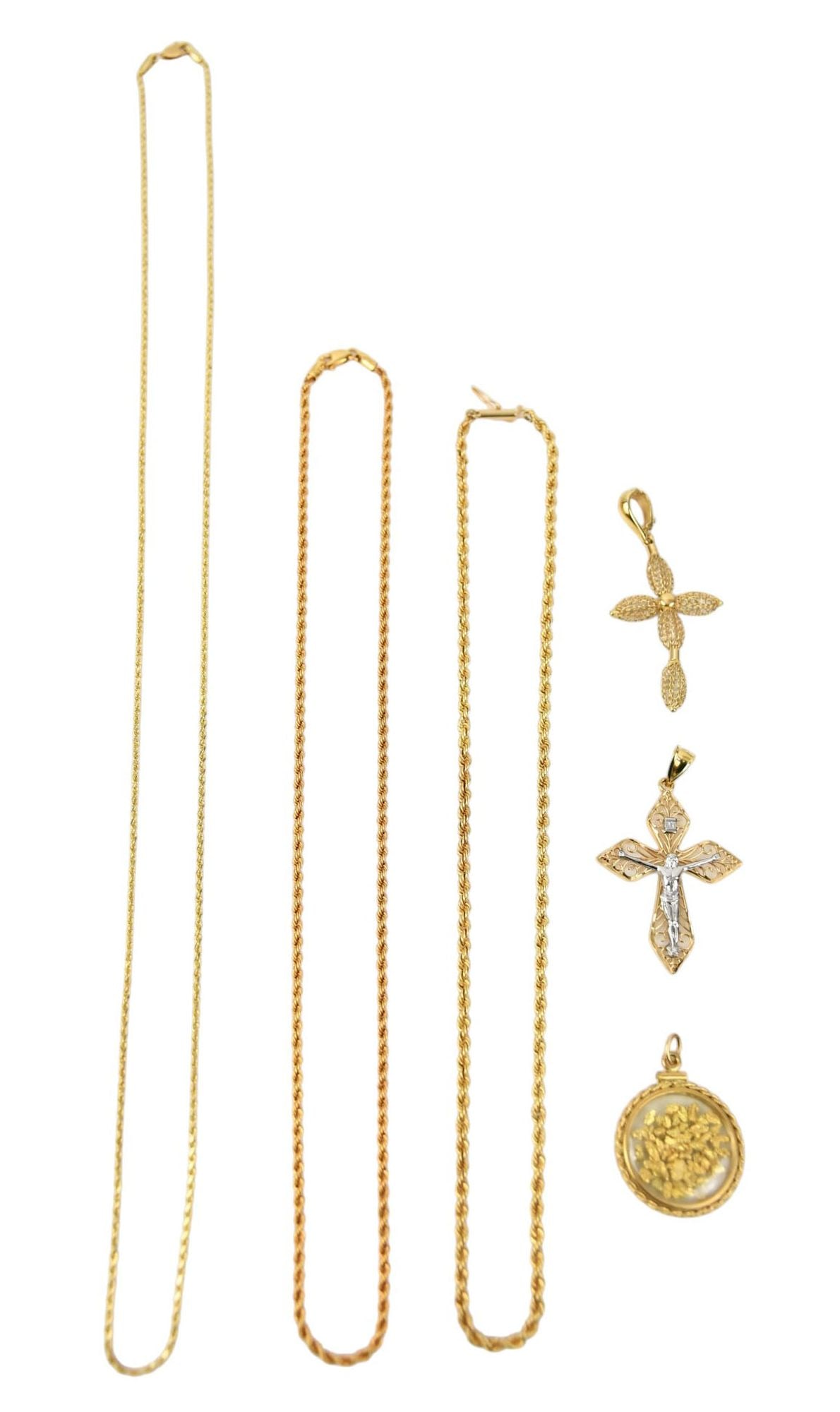3 - 14K Yellow Gold Necklace Pendant Lot. Wt. 27.8 grams Necklaces 16" - 24" Pendants 1.25" - 2" (1 of 5)