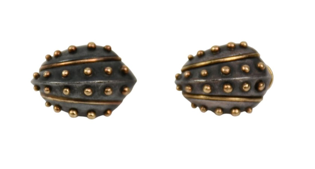 Marilyn Cooperman 18K Yellow Gold Studded Clip Earrings. 1.25" x .75" wt. 26.2 grams: Marilyn Cooperman 18K Yellow Gold Studded Clip Earrings. 1.25" x .75" wt. 26.2 grams