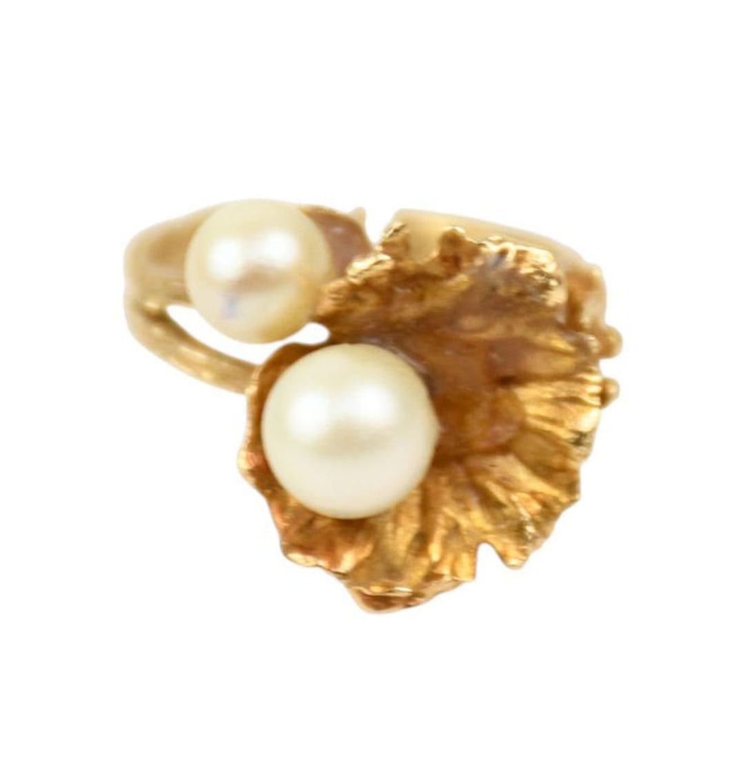 14K Yellow Gold Pearls textured Ring, Size 7 wt. 6.8 grams (1 of 6)