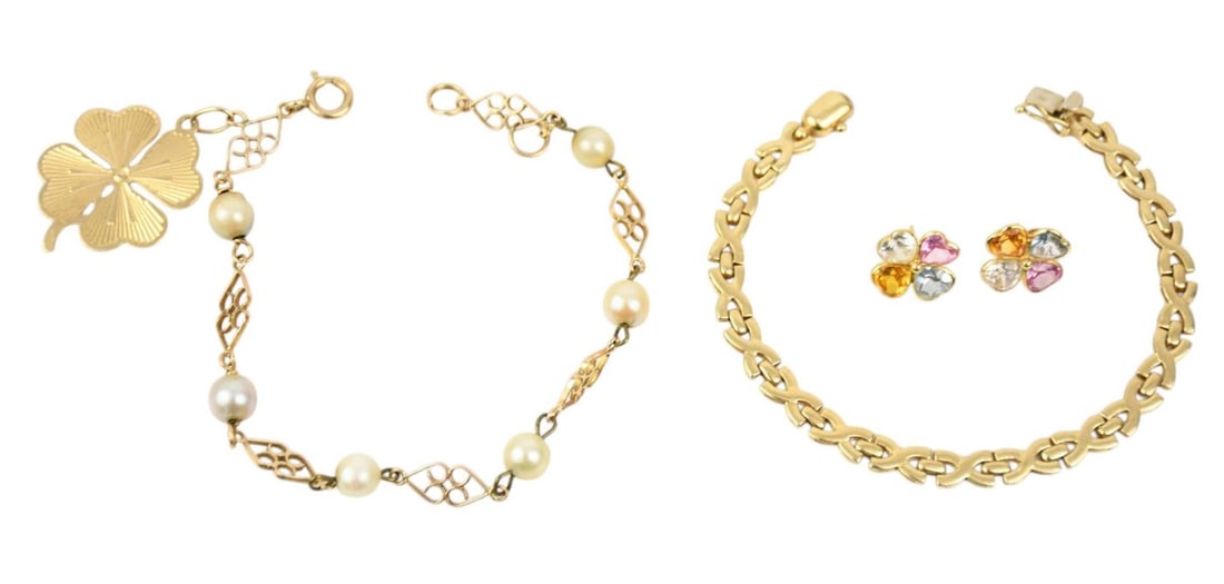 14K Yellow Gold Bracelet Earring Lot. Wt. 22.1 grams Bracelets 7" - 8" earrings .5" (1 of 4)