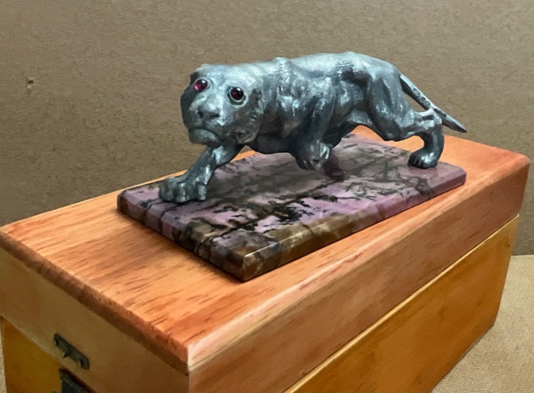 Russian Fabergé era Silver panther Beautiful Russian silver sculpture of panther on the (1 of 11)