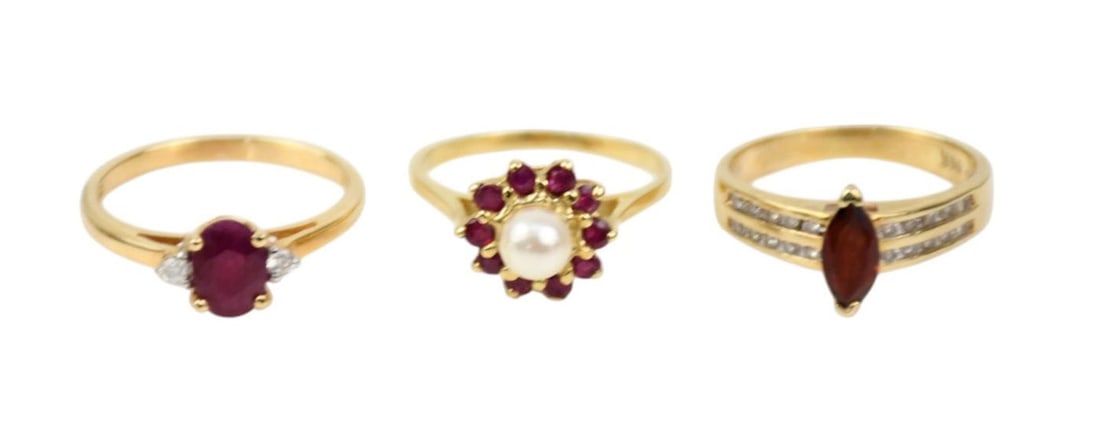 14K Yellow Gold Ruby Rings. Size 5.75 - 6.5 wt. 7.2 grams (1 of 6)