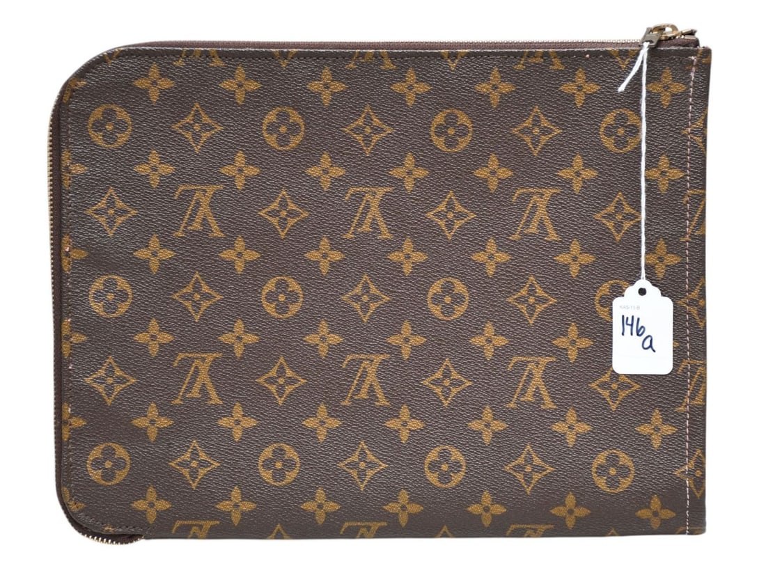 Vintage Louis Vuitton Monogram Canvas Poche Documents Portfolio Business Bag. Zipper Has Been: Vintage Louis Vuitton Monogram Canvas Poche Documents Portfolio Business Bag. Zipper Has Been Replaced, Interior Shows Wear, Some Stitching looks new, Not Authenticated, 9"h x 12"L x