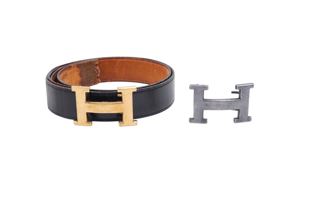 2 Vintage HERMES Pcs., HERMES Constance Reversible H Belt Black Gold Hardware, Condition: AS IS (1 of 14)