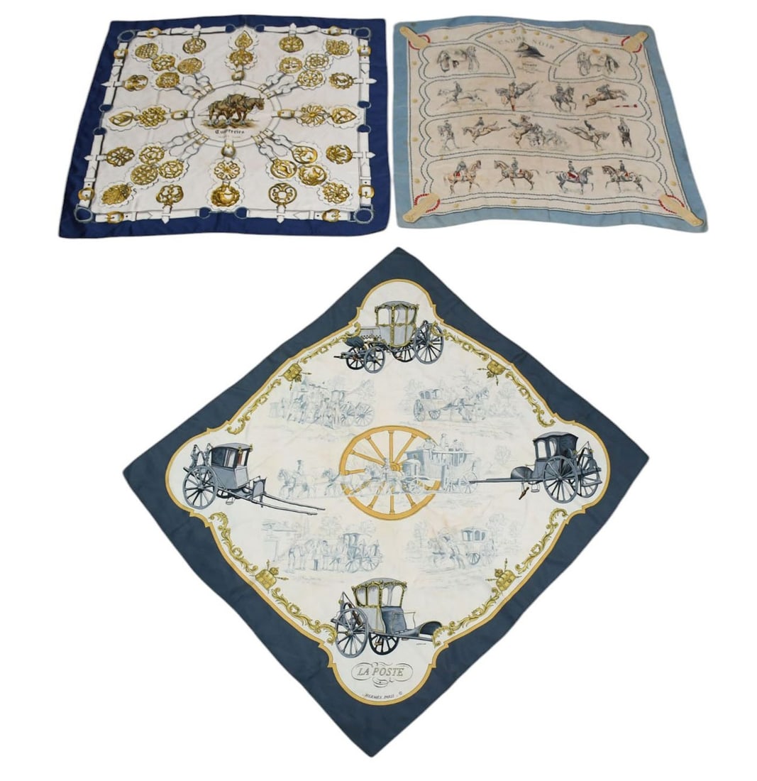 3 Hermes Scarves With Hermes Box (All are stained and Need Cleaning): 3 Hermes Scarves With Hermes Box (All are stained and Need Cleaning)