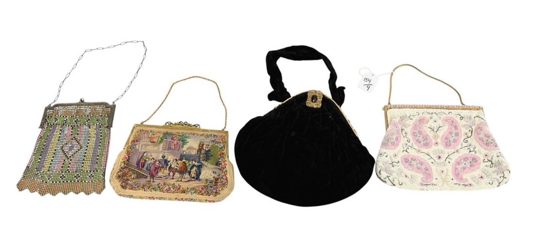 4 Misc. Antique Purses, Petite Point, Black Velvet, Multi Color Mesh (1 of 7)