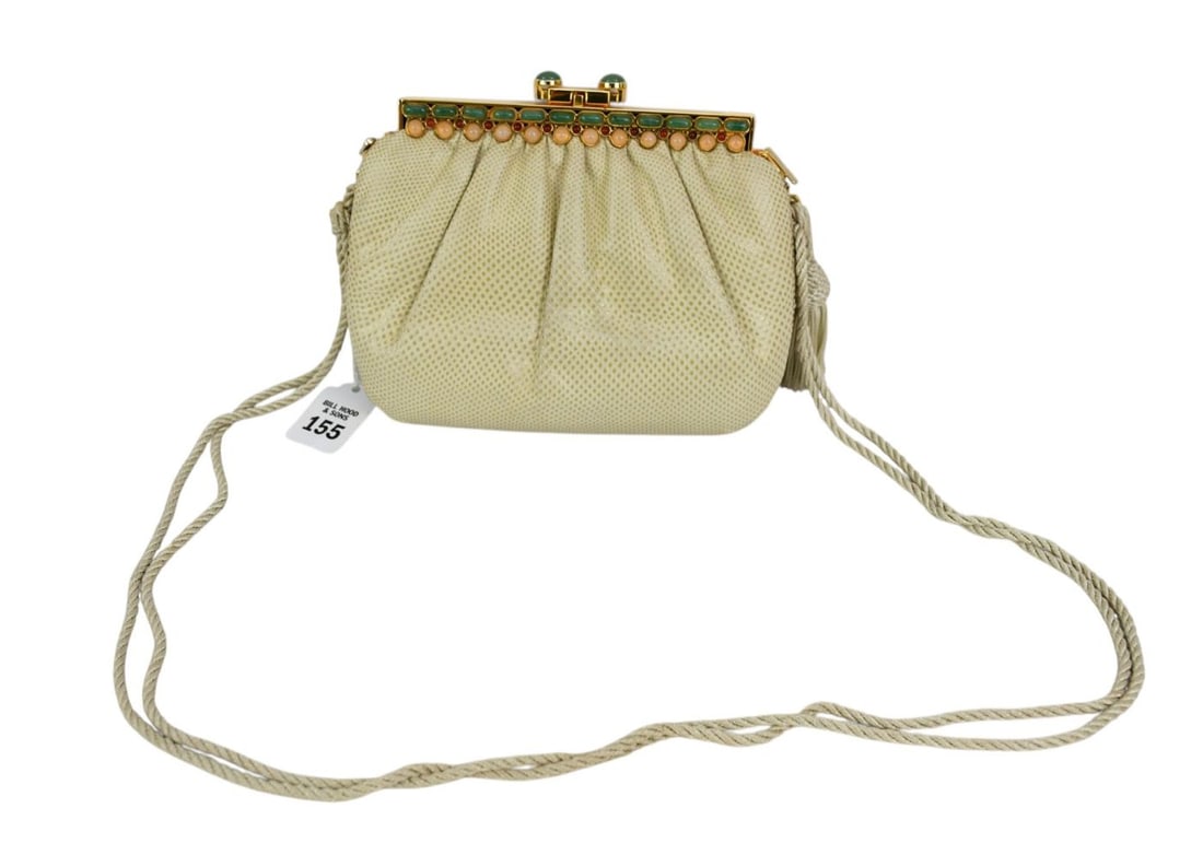 Judith Leiber Light Green Lizard Tiger Eye Gemstone Top Clutch (1 of 10)