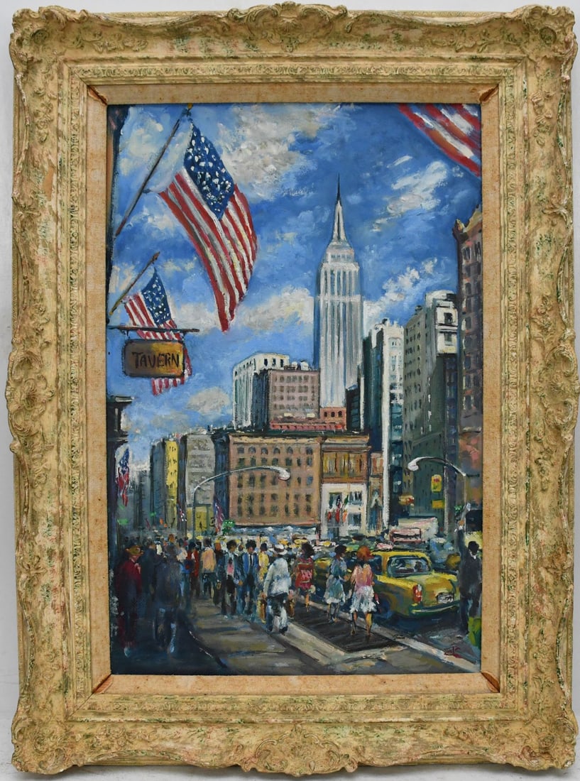 Phillip Corley (Irish born 1944) Empire State Manhattan NYC, oil on Masonite 24 x 16 inches. over 30 (1 of 9)