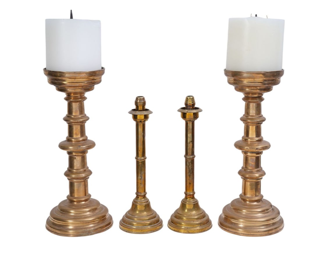 2 Pair Decorative Brass Candleholders, 18"h & 15"h (1 of 9)