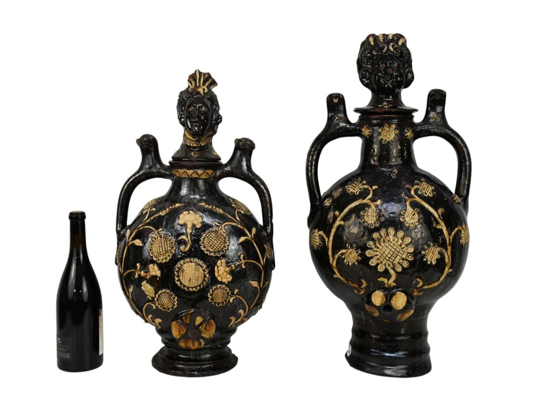 Pair French Terracotta Treacle-Glazed Earthenware Beverage Vessels, Circa 1840-1850, Figural Animal (1 of 12)