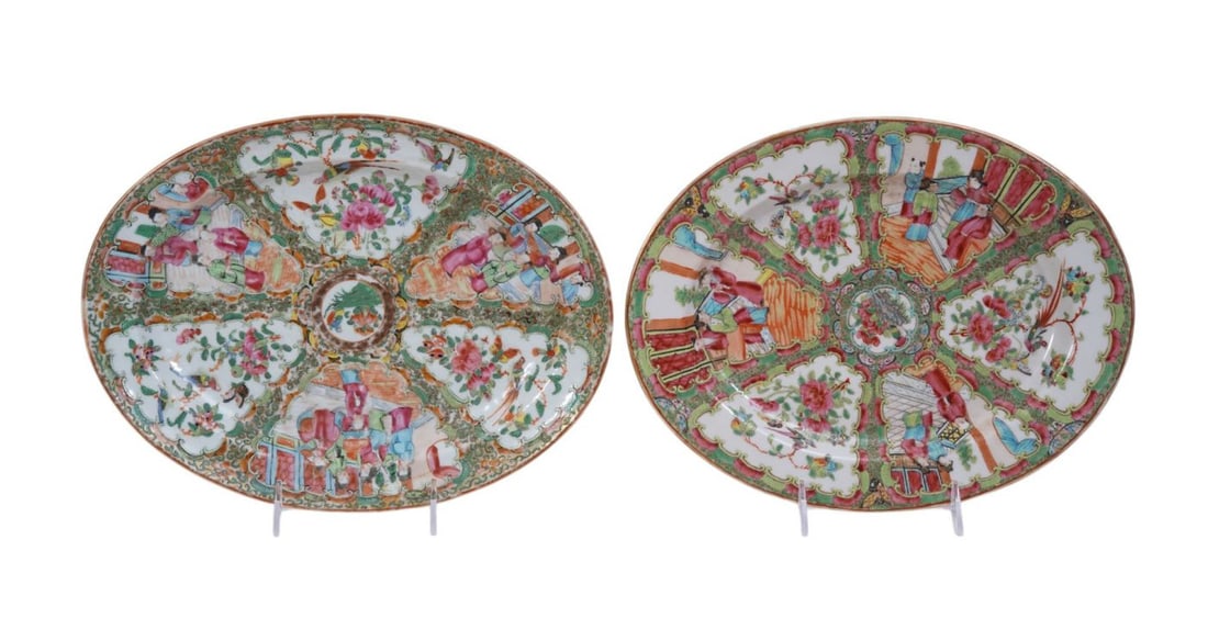 2 Rose Medallion 19th c. Oval Platters, 12 3/4" x 10" (1 of 10)