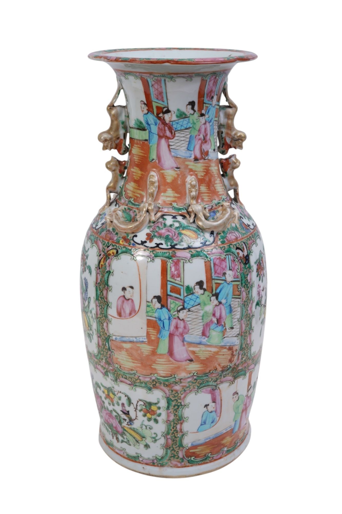 Rose Medallion 19th c. Vase, Figures & Flowers in Panels, 17 1/2"h x 8"w (1 of 11)