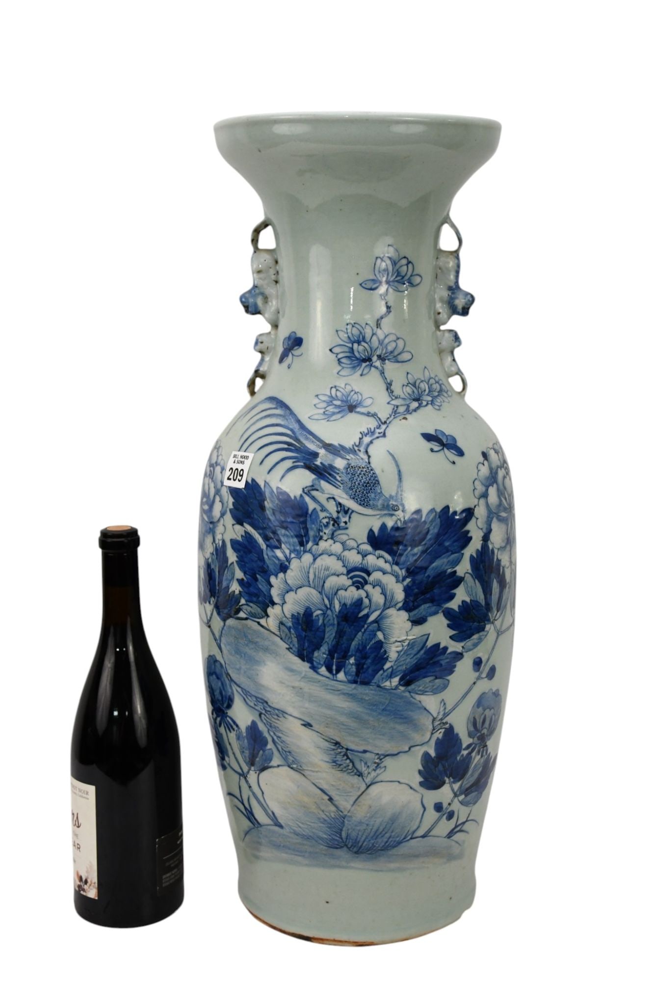 Chinese Large Vase with Blue Floral on Celadon Ground, 23 1/2"h: Chinese Large Vase with Blue Floral on Celadon Ground, 23 1/2"h