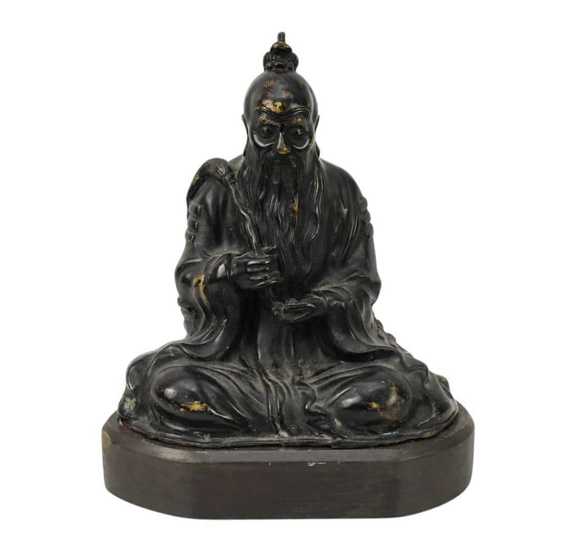 Antique Bronze Seated Sage on Conforming Base, 12"h x 11"w x 7"d (1 of 7)