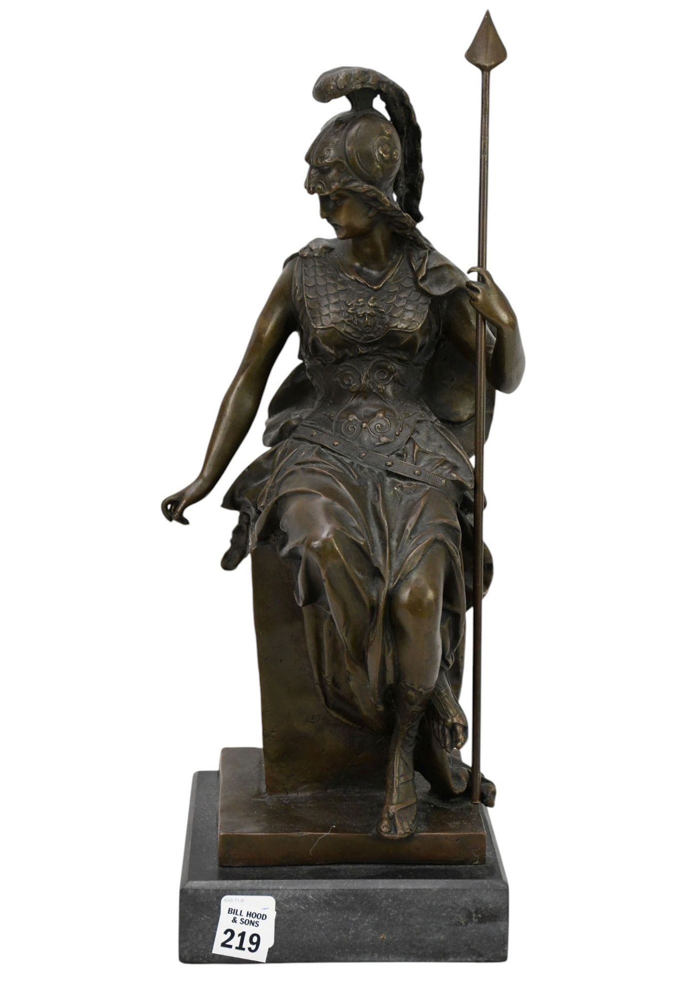 Patinated Bronze Sculpture of Greek Goddess Athena in Full Armor 17"h x 6"w x 6"d (1 of 10)