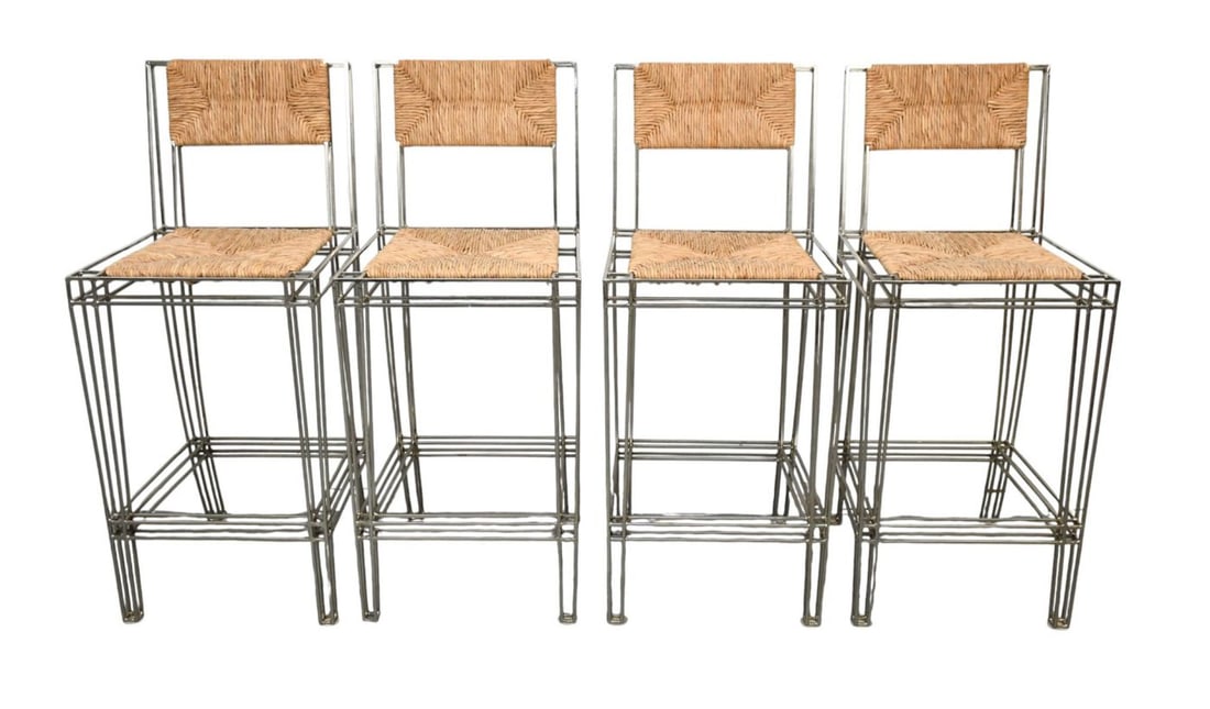 4 Casamidy Varenne Bar Stools, Metal Frames with Rush Seats (1 of 6)