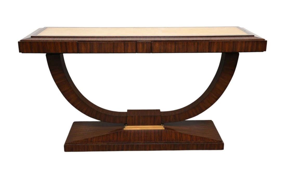 Maitland Smith Art Deco Style Console, Mahogany Lacquered Style Finish with Shagreen Insert top, 2 (1 of 8)