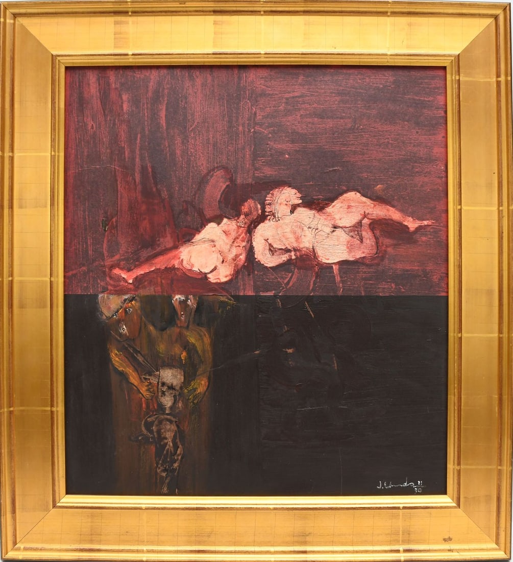 Jorge Elizondo (Mexican 1953) oil on paper/collage, Modern Nudes, 22 x 20 inches.: Jorge Elizondo (Mexican 1953) oil on paper/collage, Modern Nudes, 22 x 20 inches.