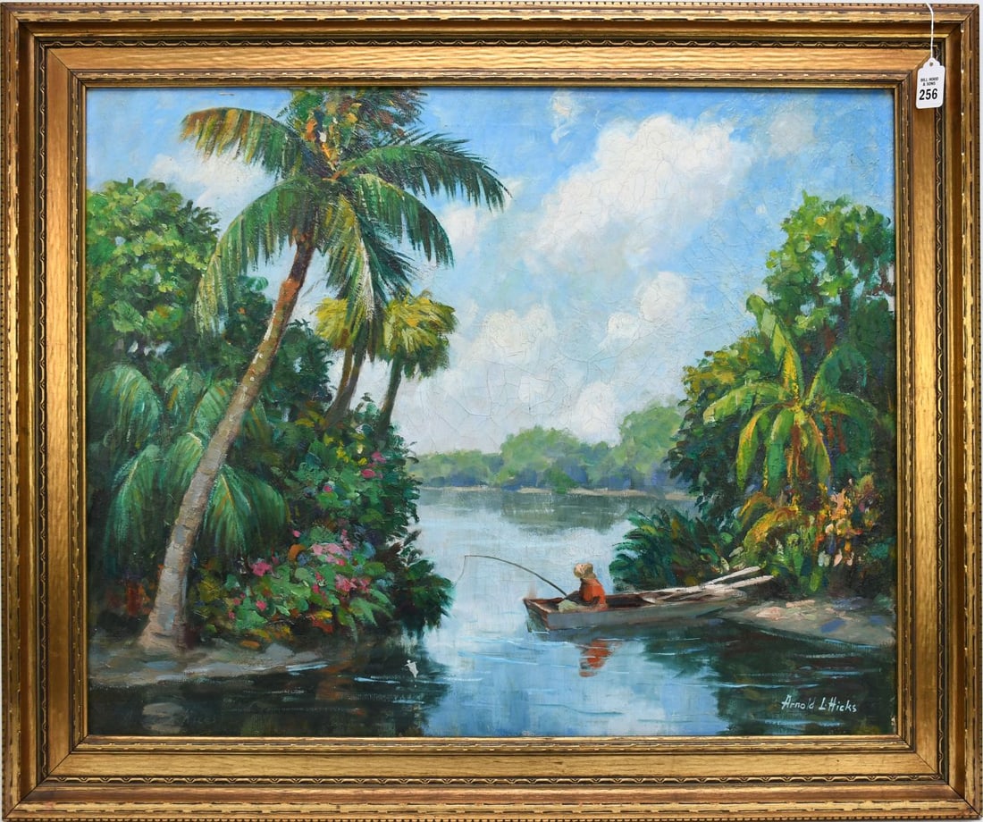 Arnold Hicks fisherman St. John’s River Florida landscape painting 24 x 30 oil on canvas (1 of 6)