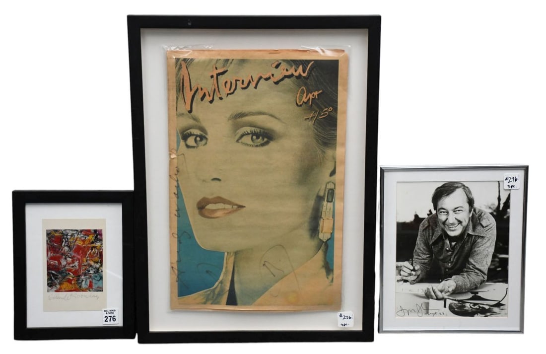 3 Autographs: (1) Willem DeKooning signed 4 x 6 inch print/postcard, (2) Jasper Johns signed (1 of 11)