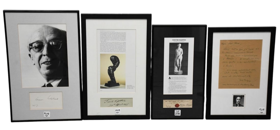 4 Autographs: (1) Hiram Powers 1-1/2 x 5 in. ca. 1866. 16-1/2 x 9 in. framed. (2) Yves Tanguy 16 x (1 of 13)