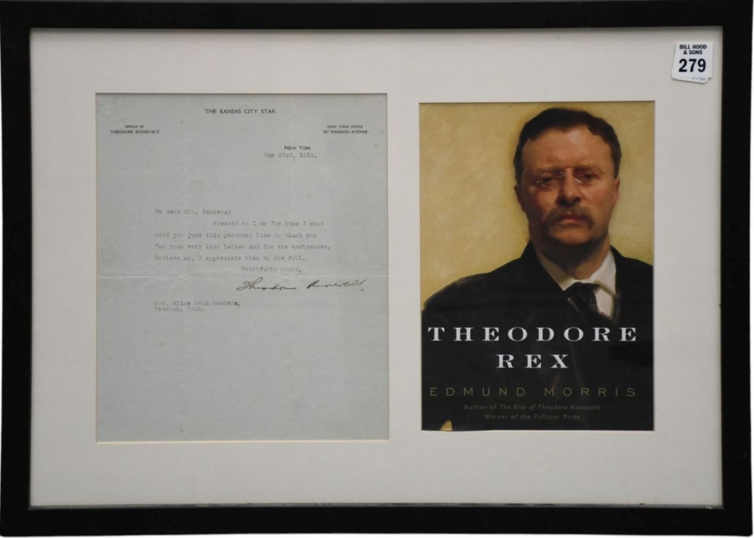Theodore Roosevelt Autographed Letter. Kansas City Star letter head NY office. Dated 1918. 15 x (1 of 7)