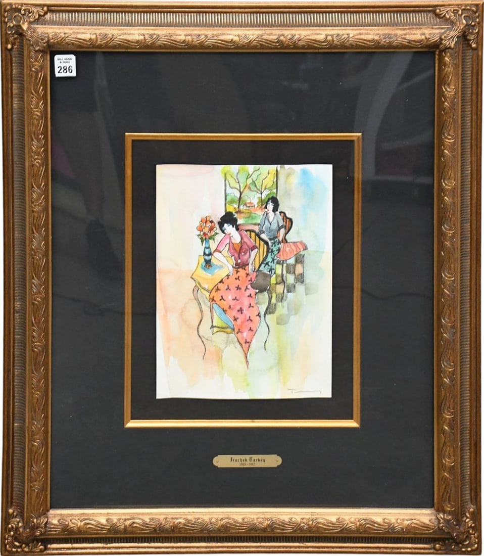 Tarkay Original Watercolor- Itzhak Tarkay (1935-2012) This is an original mixed media watercolor on: Tarkay Original Watercolor- Itzhak Tarkay (1935-2012) This is an original mixed media watercolor on paper by Itzhak Tarkay, hand signed by the artist. Includes Certificate Letter on reverse. Measures 