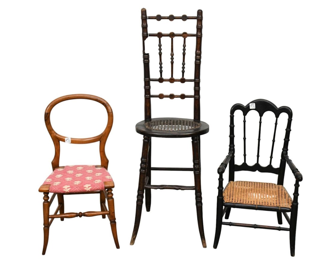 3 Antique Children's Chairs, 2 with Caning, One Correction Chair, Tallest 41"h x 13"w x 10"d) (1 of 5)