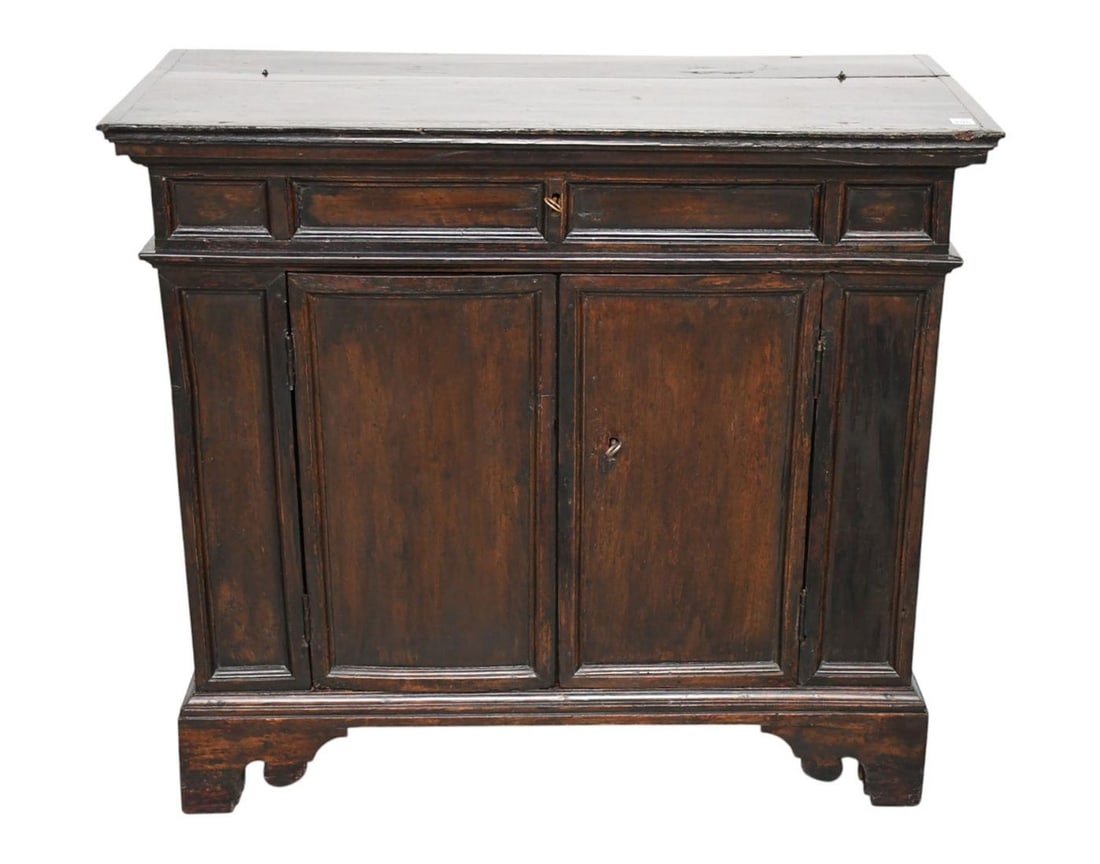 18th/19th Century Spanish Cabinet with Cotton Pin Hinged Compartment at Top, above 2 Paneled Doors, (1 of 10)