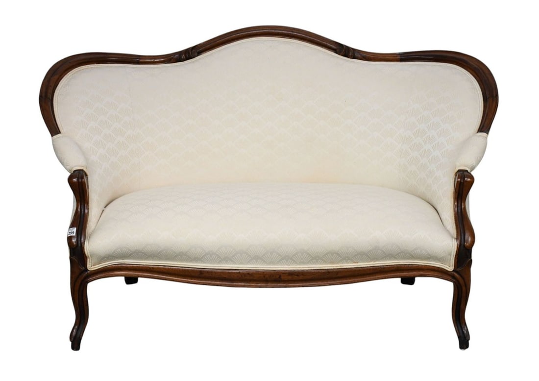 American Victorian Walnut Frame Settee with Fine Upholstery, 33"H x 56"w x 28"d (1 of 6)