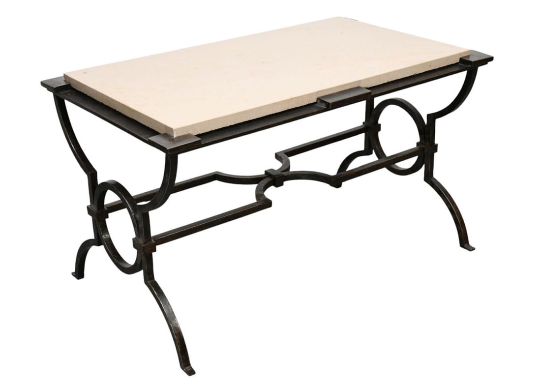 Contemporary Steel Base (heavy) Coffee Table with Stone Top, 18"h x 30"w x 18"d (hair line in (1 of 5)