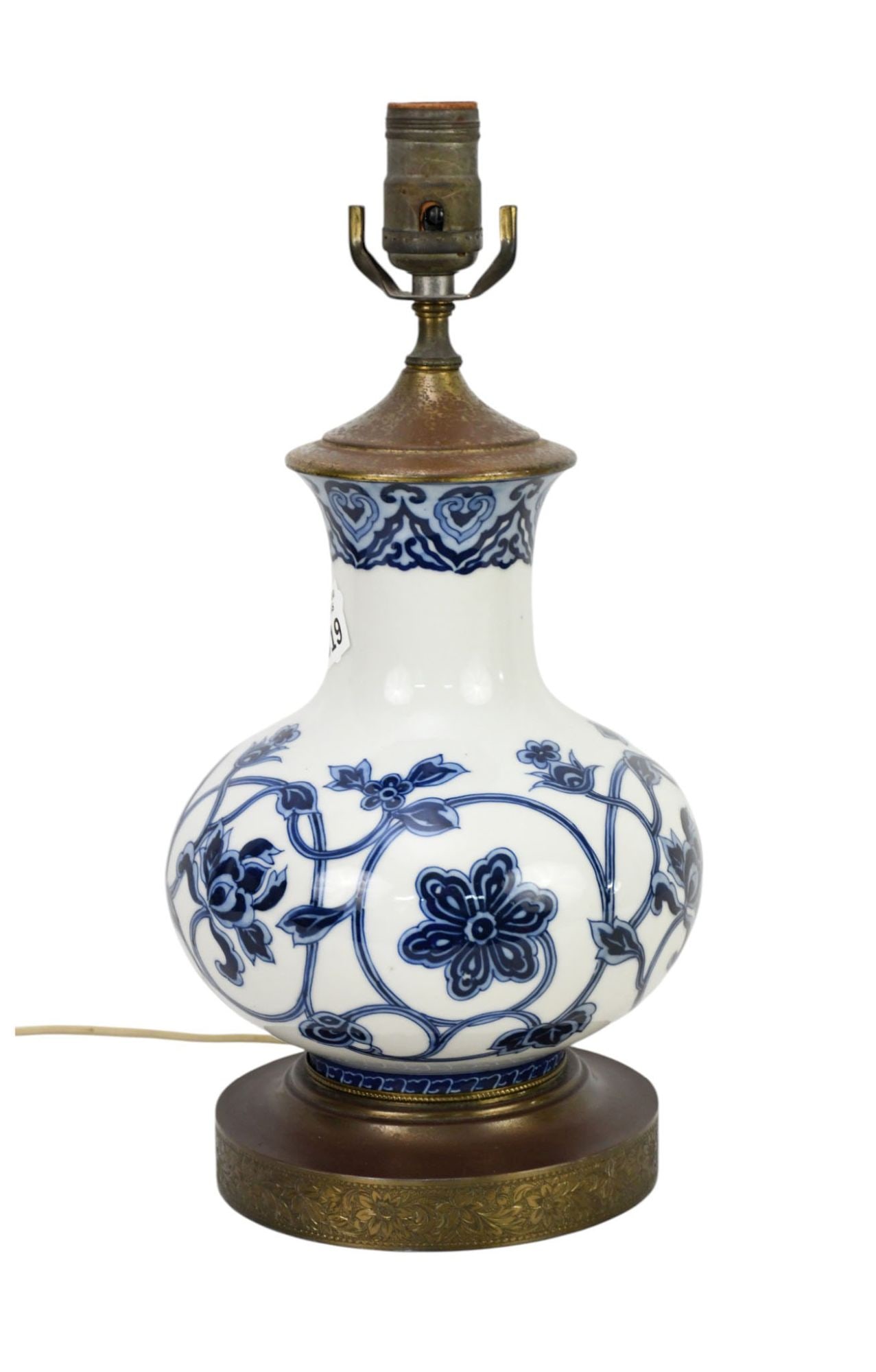 Chinese Blue Floral Lamp on White Ground, 15 1/2"h x 8"d (1 of 8)
