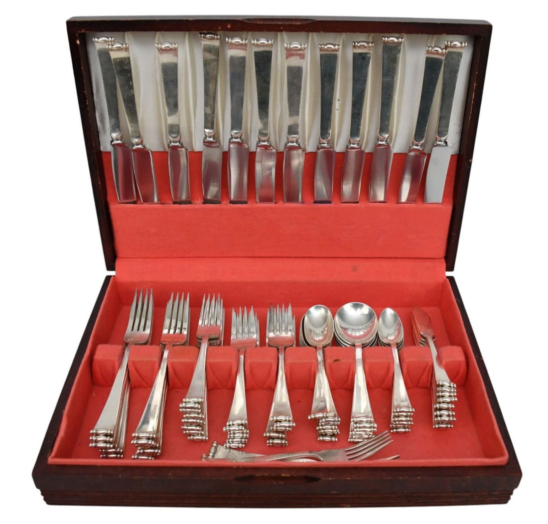 Allan Adler Sterling Silver Flatware Set, Modern Georgian Pattern, incl; 12 Dinner Knives, 12 Dinner (1 of 8)