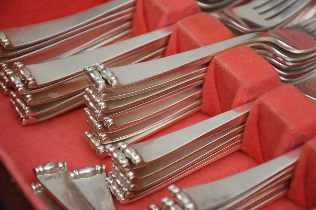 Allan Adler Sterling Silver Flatware Set, Modern Georgian Pattern, incl; 12 Dinner Knives, 12 Dinner - 3