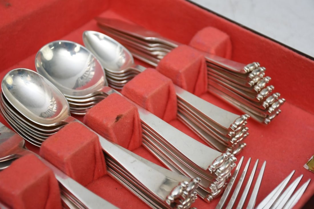 Allan Adler Sterling Silver Flatware Set, Modern Georgian Pattern, incl; 12 Dinner Knives, 12 Dinner - 4