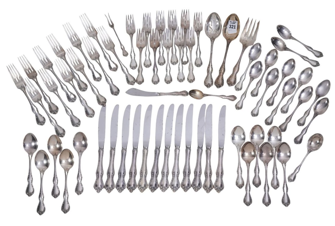 Towle Sterling Flatware Set, Debussy Pattern, incl; 12 Dinner Knives (9 1/2"L), 12 Dinner Forks (7 (1 of 11)