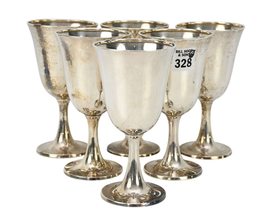 6 Wallace Sterling Silver Goblets, 26 ozt, 6"h x 3 1/4"dia (1 of 4)