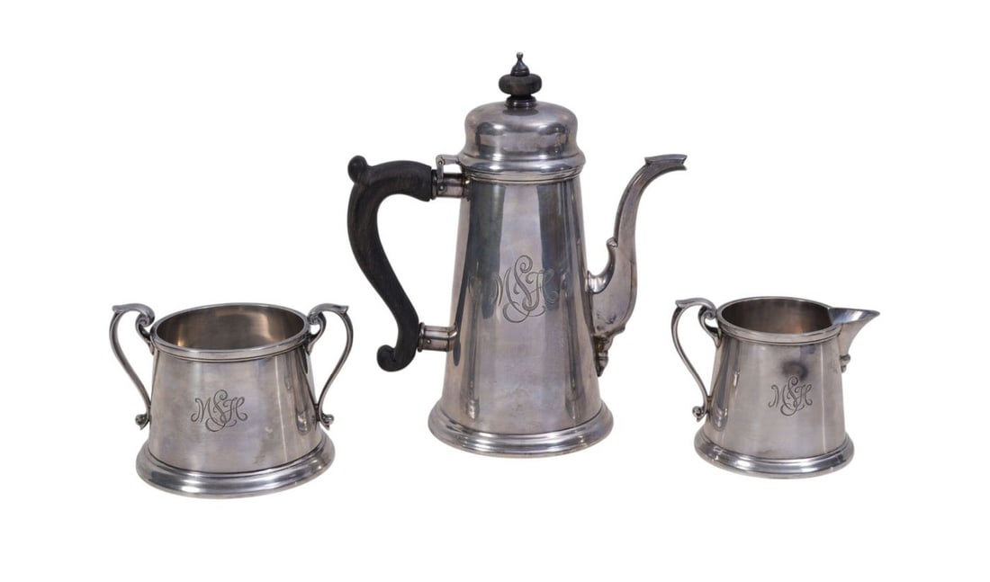 3 Pc. Sterling Silver, Pitcher (7 1/2'h x 7"w) Creamer & Sugar, J.E. Caldwell & Co. Philadelphia, 26 (1 of 10)
