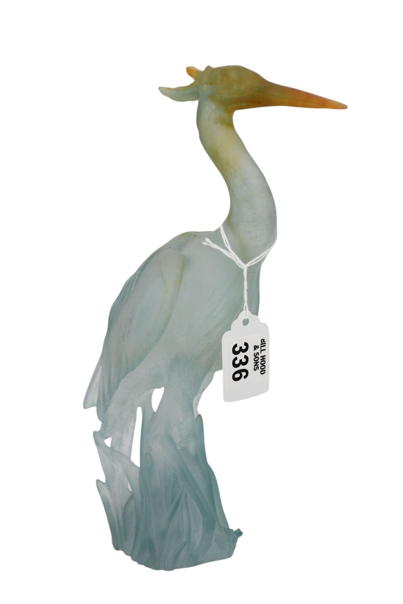 Daum France Pate De Verre Glass Heron Sculpture, Frosted Light Blue Body with Amber Colored Head, 9: Daum France Pate De Verre Glass Heron Sculpture, Frosted Light Blue Body with Amber Colored Head, 9 1/2"h x 6"w
