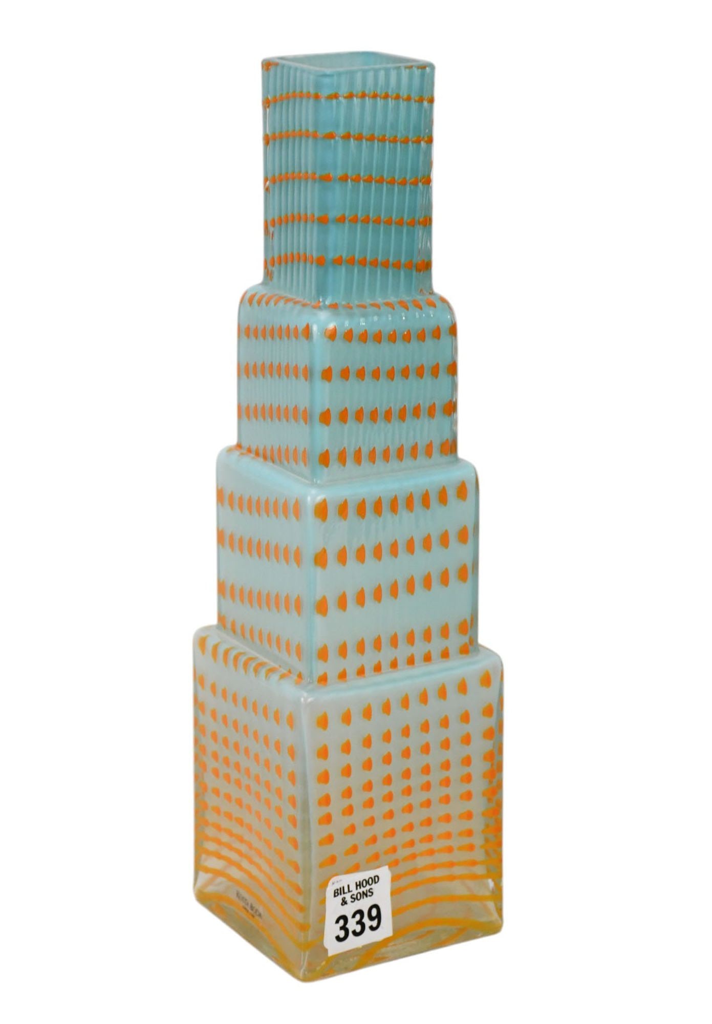 Vintage Kosta Boda "Metropolis" Skyscraper Vase, Designed by Bertil Vallien, Aqua Blue Glass with (1 of 5)