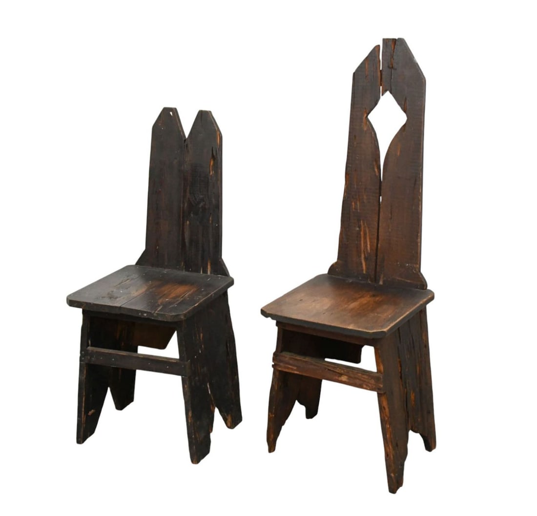 2 Vintage Hand Carved Florida Cypress Side Chairs, 44"h tallest (1 of 5)