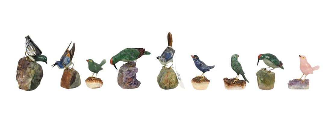 9 Assorted Stone Birds on Quartz Rocks, 7"h (1 of 8)