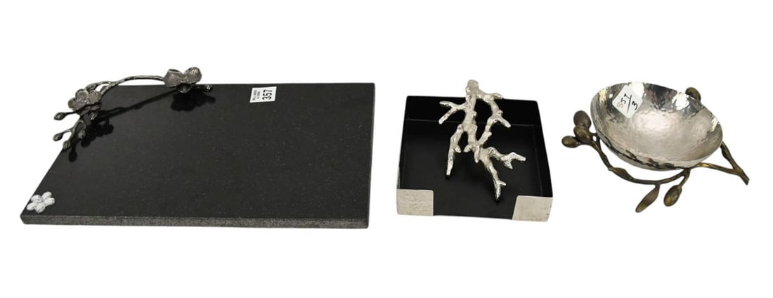 3 Pcs. Aram Signed Tablewares, Marble Tray 12" x 8" (1 of 5)