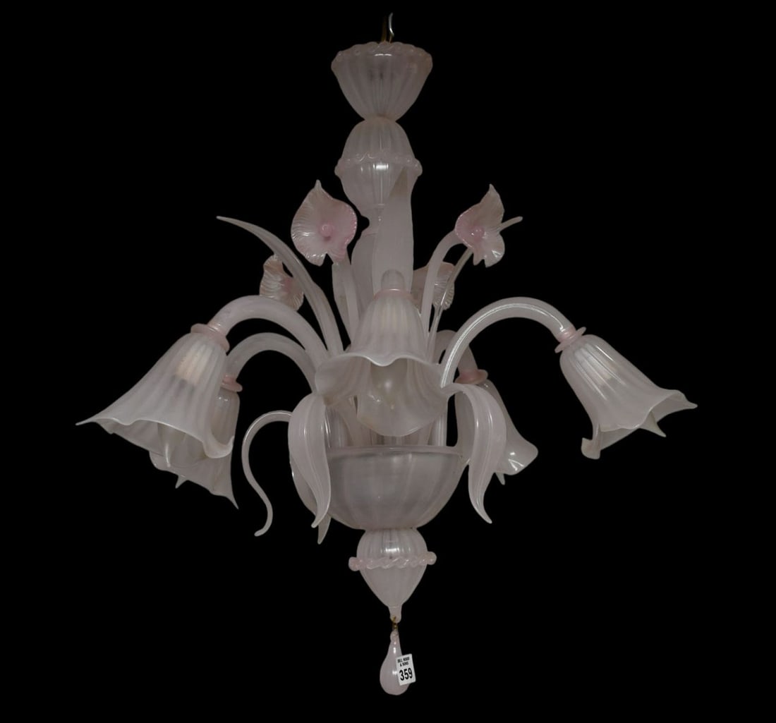 Venetian Light Pink Glass 6 Light Chandelier, 26"h x 25"w (1 of 5)